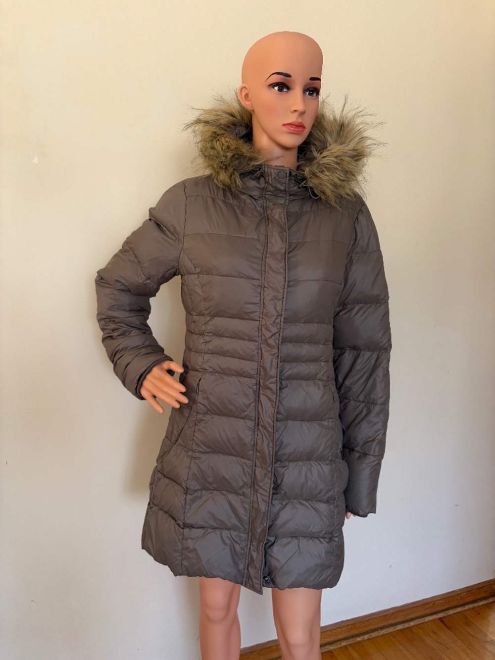 Vintage Wrangler Women’s Puffer Coat M Brown Faux Fur Hood